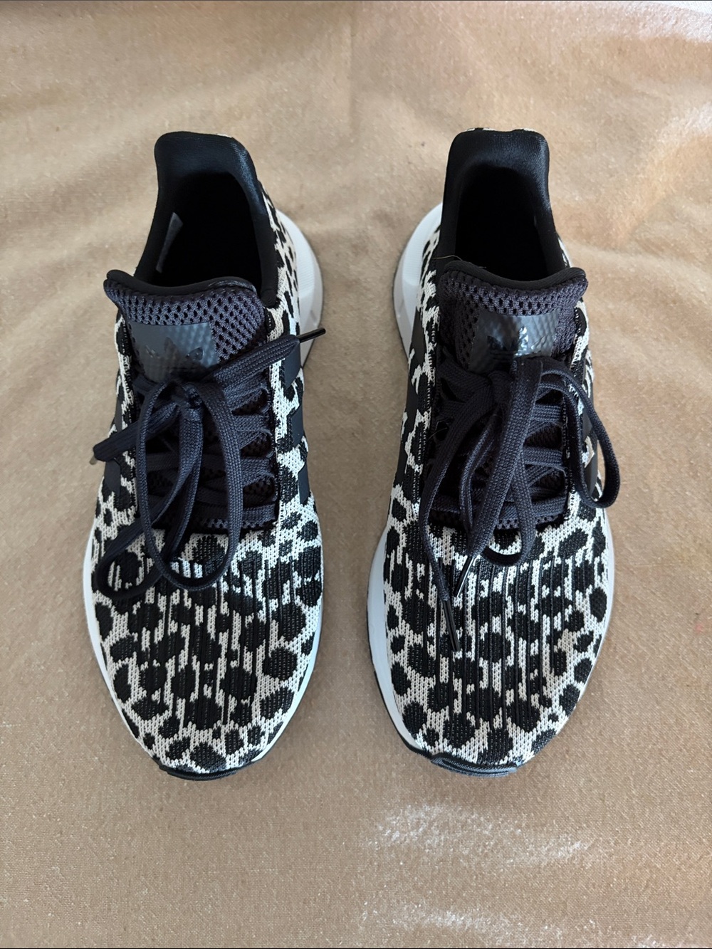 adidas Women's Black and White Knit Leopard Print Running Shoes
